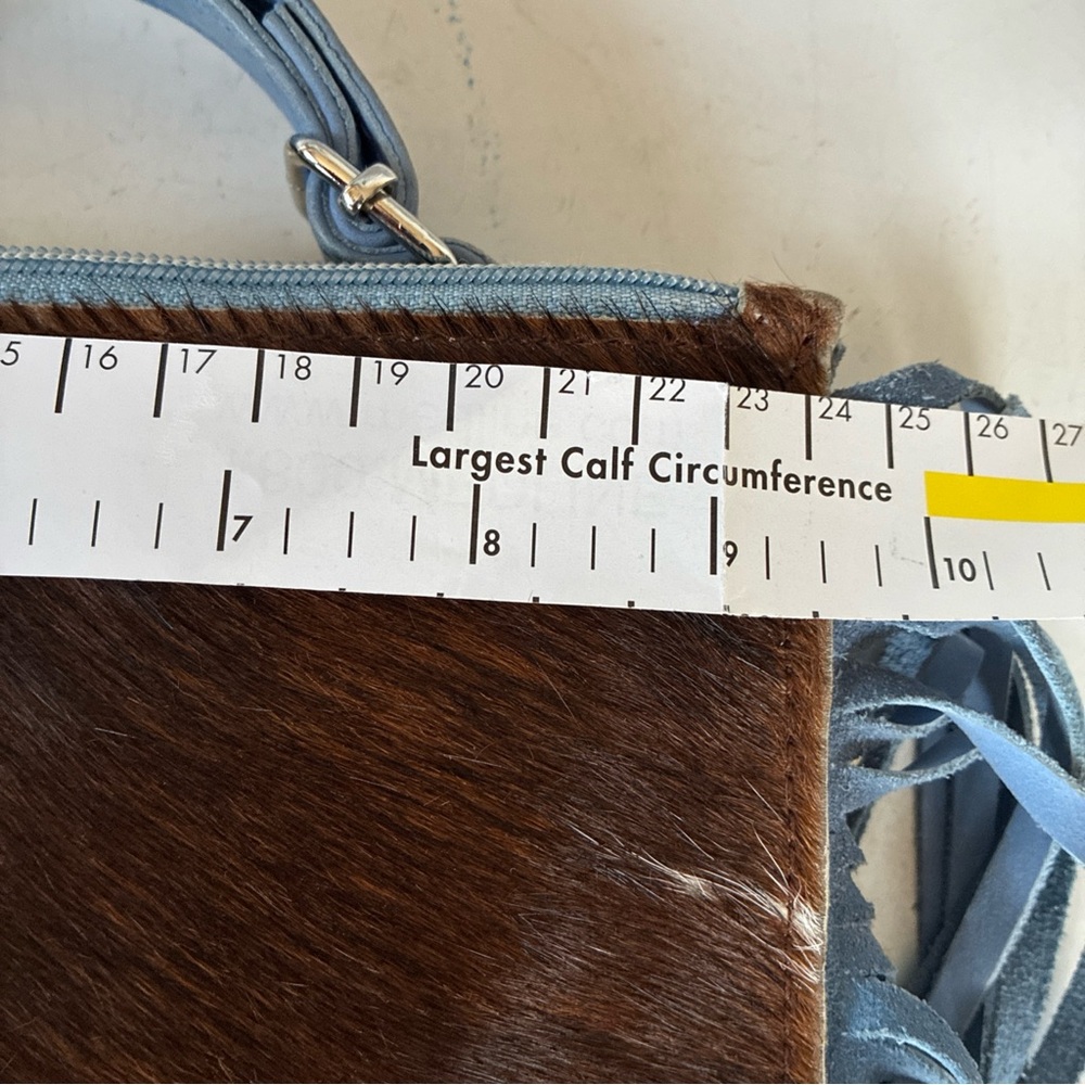 Western Linens-HairOnHide Fringe Crossbody Powder Blue Homestead Coastal Cowgirl - Picture 9 of 14